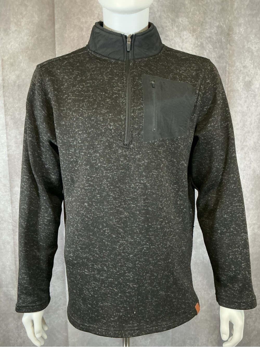 Men's Black Heather Quarter-Zip Pullover with Chest Zip Pocket